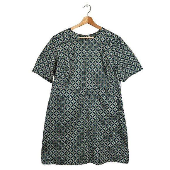 Boden Geometric Pattern Shift Mini Dress Womens 16/18R Green Short Sleeve Preppy - Picture 2 of 14